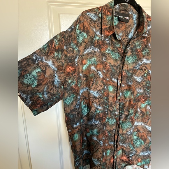 Colore Italia Patterned Silk Button Up size XL - Picture 3 of 9
